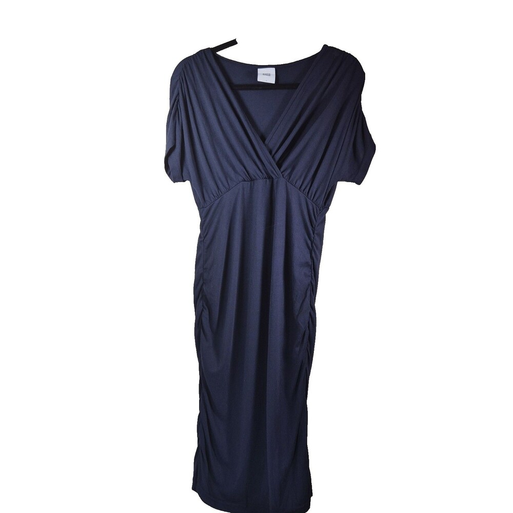 Mamalicious Maternity Dress Small S Navy Blue V-Neck Ruched Dolman Knee Length